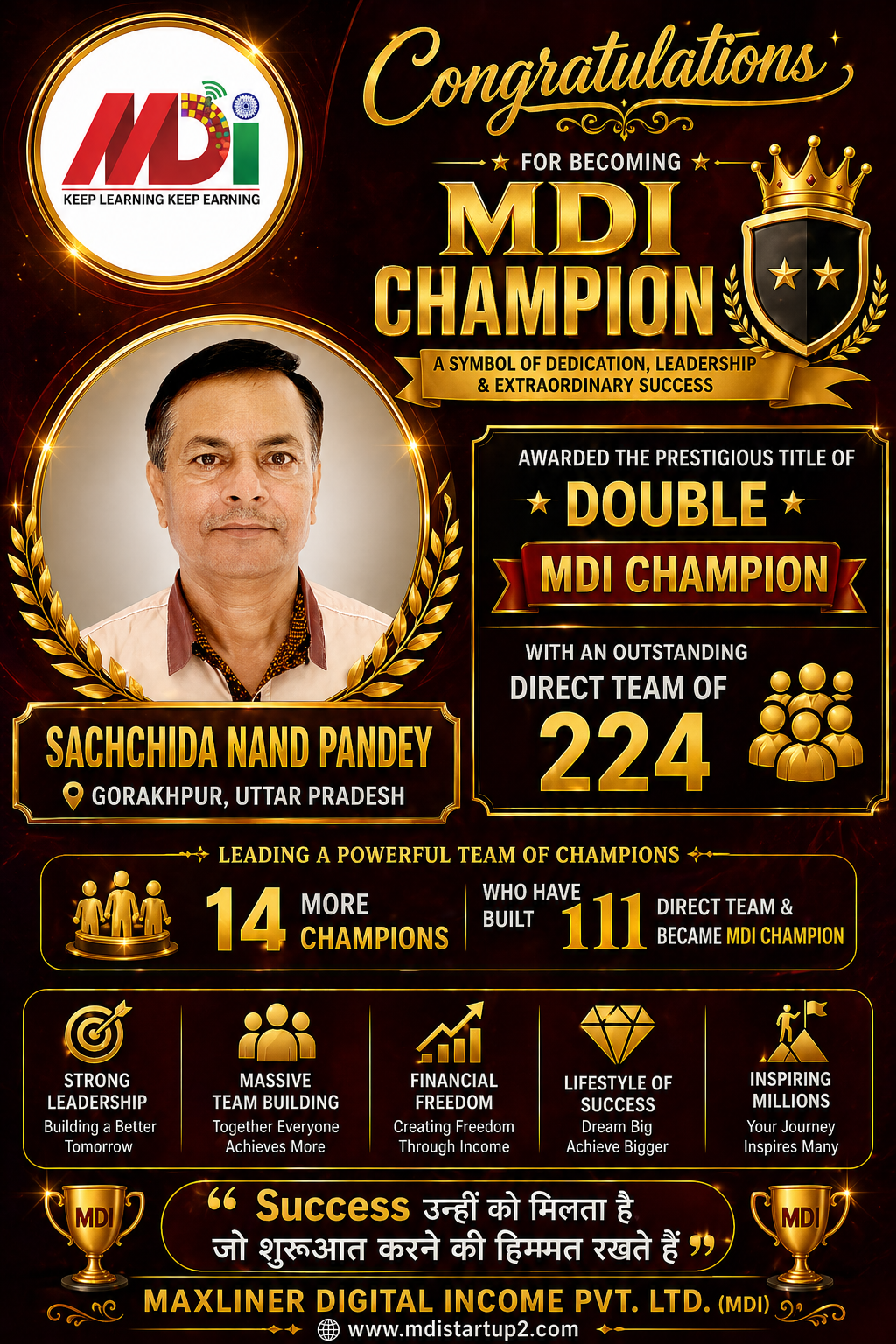 Sachchida Nand Pandey — Double MDI Champion